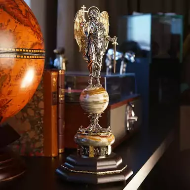 Exclusive statuette «Guardian Angel» made of brass «Pandora», marble, with gilding and silver