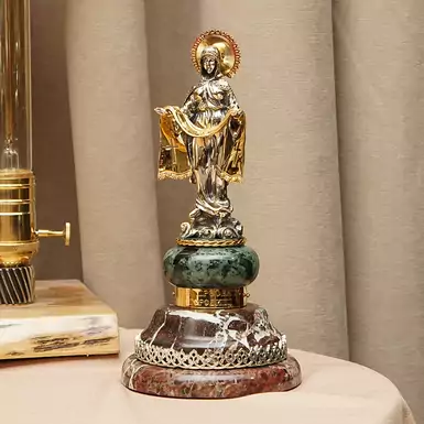 Figurine «The Protection of the Blessed Virgin» made of brass «Pandora», marble, with gilding and silver