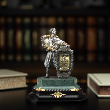Exquisite statuette «Cossack with a shield» made of brass «Pandora», marble, with gilding and silver