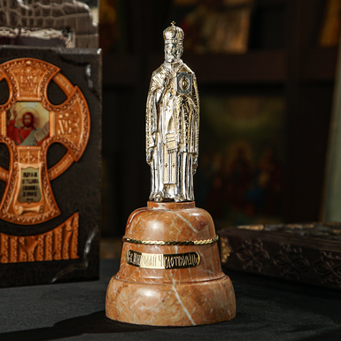 Exclusive statuette «Nicholas the Wonderworker» made of brass «Pandora», marble, with gilding and silver