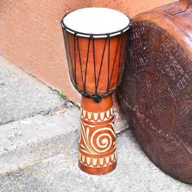 Handmade drum made of wood and bison leather 
