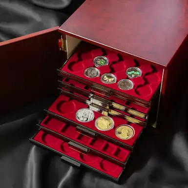 Exquisite coin cabinet for 10 boxes in machaon from Leuchtturm 