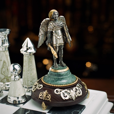 Brass statuette of the Archangel Michael made of brass «Pandora», marble, with gilding and silver
