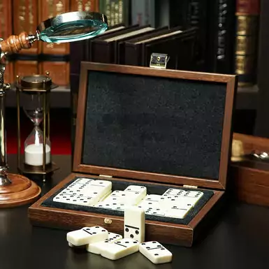 Domino Set in wooden case with California Walnut burl
