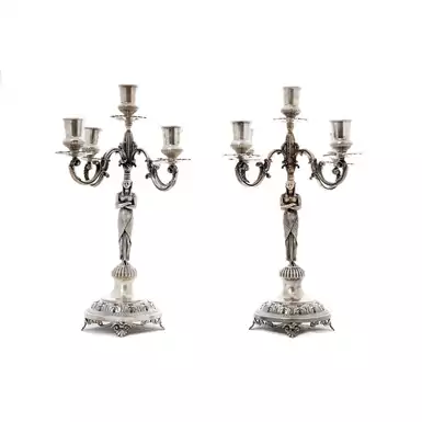 Pair of silver candlesticks, first half of the 20th century