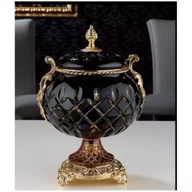 Vase made of blue crystal on an amber leg by Cre Art