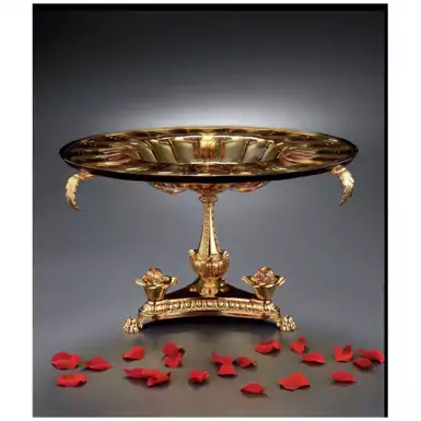 Crystal amber plate on a gilded foot by Cre Art