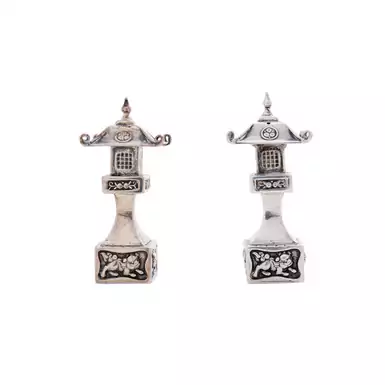 Vintage set of silver salt and pepper shaker, Japan