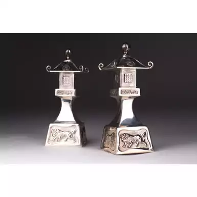 Silver vintage set salt and pepper shaker, Japan