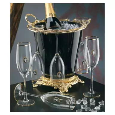 Ice Bucket Set and 6 Champagne Glasses by Cre Art