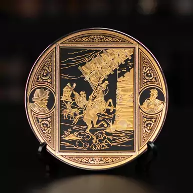 Decorative plate "Horseman" (diameter 16 cm) by Anframa (hand gilding)