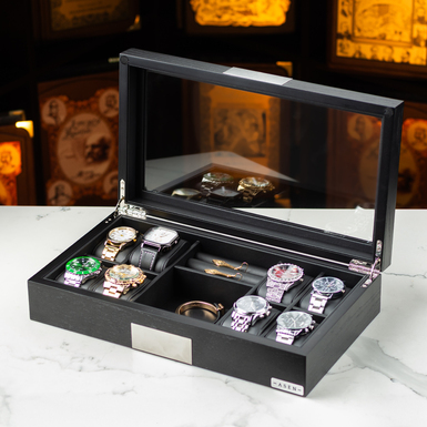 Box for fixed storage of 8 watches, jewelry and accessories 