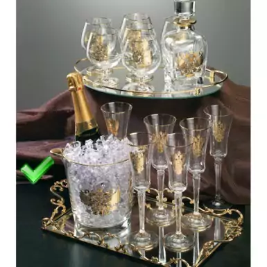 Champagne Set of 6 Glasses, Tray and Ice Bucket by Cre Art