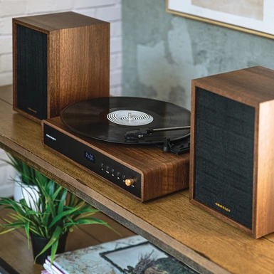 "Alto Shelf System Walnut" vinyl music system by Crosley