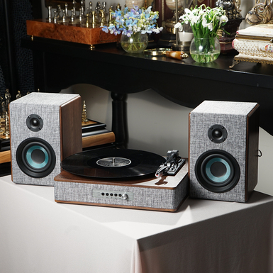 Vinyl music system "Aria Shelf System Gray" by Crosley