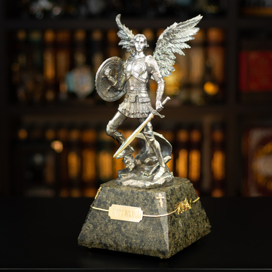 Figurine "Archangel Michael" made of bronze and brass plated with gold and silver, handmade