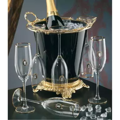 Set of 6 champagne glasses with ice bucket by Cre Art