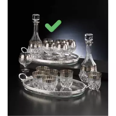 Set of 6 cognac glasses with decanter and tray by Cre Art