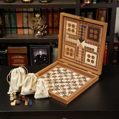 Classic Style 4 in 1 combo game (backgammon, chess, ludo, snakes) by Manopoulos