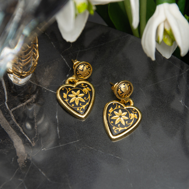 Earrings "Heart of a bird of paradise" with hand-gilded Anframa