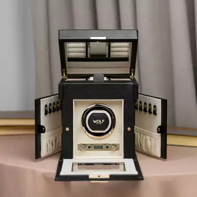 Jewelry box and winder for 1 watch "Palermo Black" by Wolf