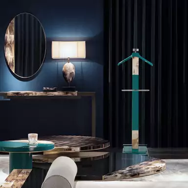 Floor hanger in stainless steel and natural horn "Levanzo" by Arca Horn