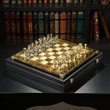 Labors of Hercules chess set with gold/silver pieces and bronze chessboard (36 x 36 см) by Manopoulos