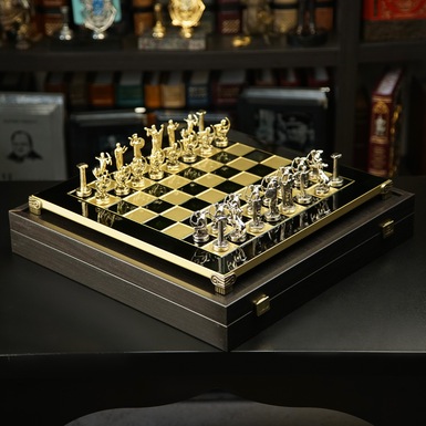 12 Labors of Hercules chess set with gold/silver pieces and bronze chessboard (36 x 36 см) by Manopoulos