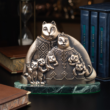 Bronze and marble statuette «Cat Family» by Vyacheslav Didkovsky