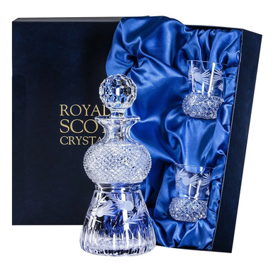 Whiskey set "Flower of Scotland Thistle Shape" (decanter and two glasses) by Royal Buckingham, Great Britain