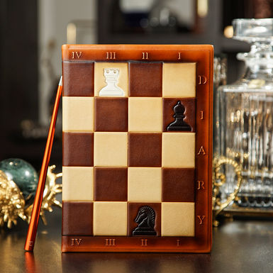"Checkmate" diary in leather cover with gilded ends (A5 format)