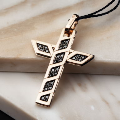Gold cross "Archie" with black diamonds from Baraka