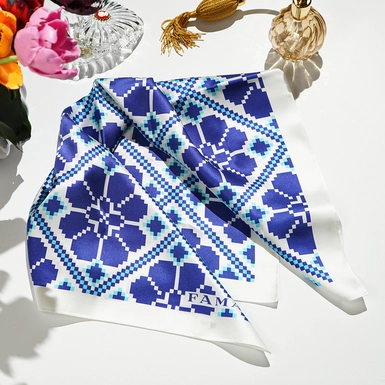 Silk scarf "Flower embroidery" from Fama (limited collection, 65х65 sm)