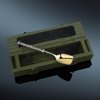 Silver dessert spoon in the form of an M136 LAW/AT-4 grenade launcher by Lobortas