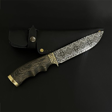 Knife with engraving "Vyshyvanka" in a leather case