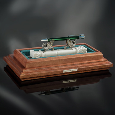 Pen stand "Semargly" (bronze, brass, silver plated, marble) by Lobortas