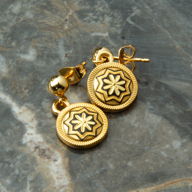 Damascus steel earrings with gold plated "Esperanza" from Anframa