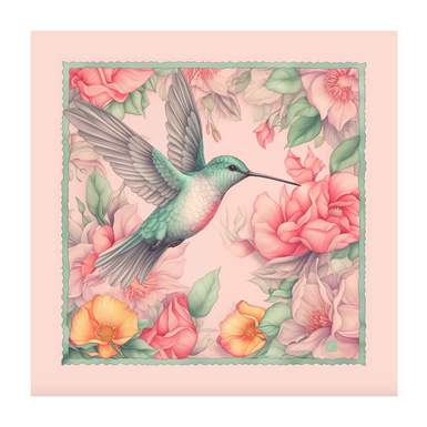 Naturalny jedwabny szal "Peach bird" firmy Fama (limitowana kolekcja, 65x65 cm)