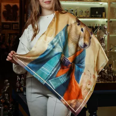 Shawl made of natural silk "Sage" by Fama (limited collection, 65х65 см)