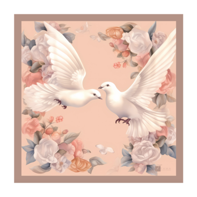 Naturalny jedwabny szal "Gołąbki Miłości" firmy Fama (limitowana kolekcja, 65x65 cm)