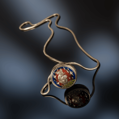 Gold pendant with diamond, enamel "Mouse Zi" by Lobortas