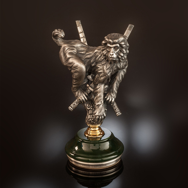 Print "Monkey" (silver, diamonds, jade) by Lobortas