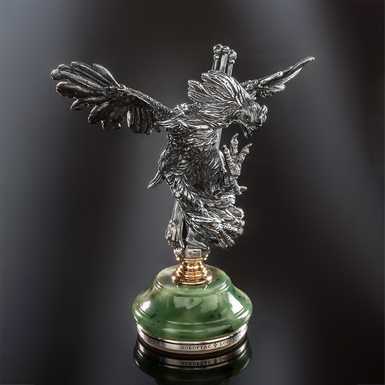 Seal "Rooster" (silver, black diamonds, jade) by Lobortas