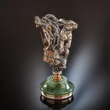 Seal "Hare" (silver, cognac diamonds, jade) by Lobortas