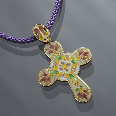 Body cross "Heavenly Flower" made of 750 gold and enamel from Lobortas