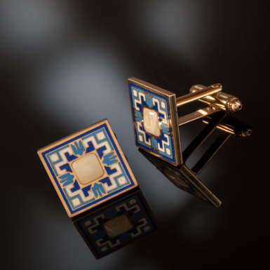 Cufflinks "Homeland" made of brass, enamel and amber from Lobortas