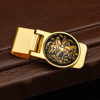 Anframa Damascus steel and gilt "Knights" money clip