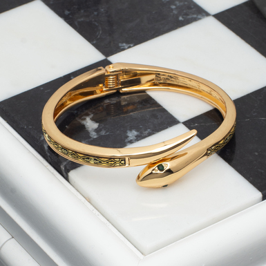 Anframa Gold Snake Bracelet in Damascus Steel and Swarovski Stones
