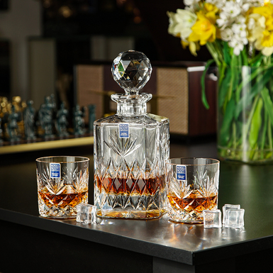 Crystal whiskey set "Triumph" (decanter and 2 glasses) by Royal Buckingham, UK