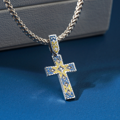 Silver pectoral cross with diamonds "Eternal Life" by Lobortas